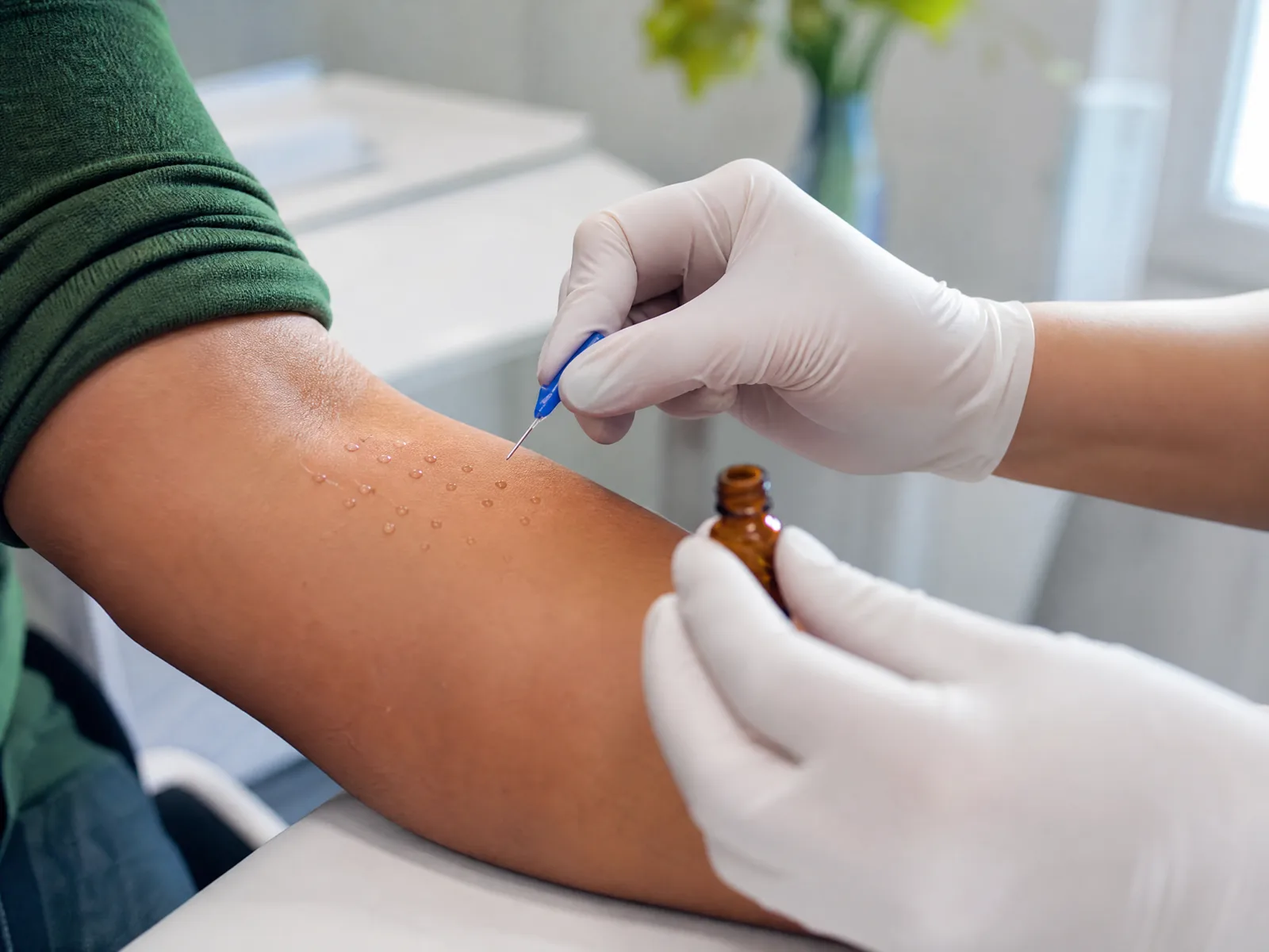 Prick-Test auf einem Unterarm